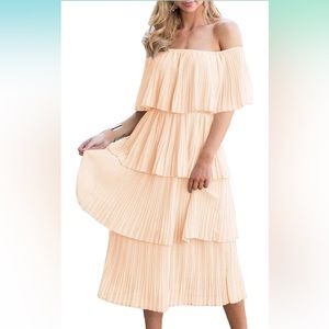 LAST CHANCE - Cream Pleated Tiered Midi Dress